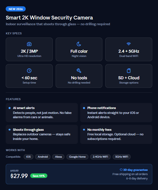 Smart 2K Window Security Camera