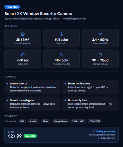 Smart 2K Window Security Camera