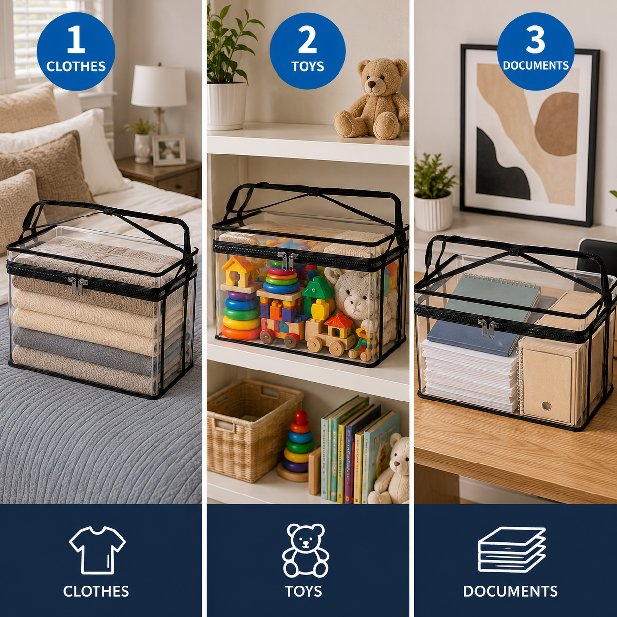 Large Clear Thick Plastic Storage Box with Hinged Lid