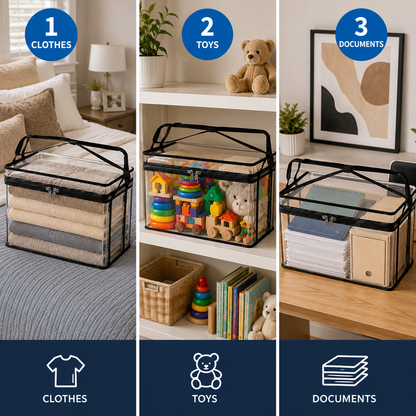 Large Clear Thick Plastic Storage Box with Hinged Lid