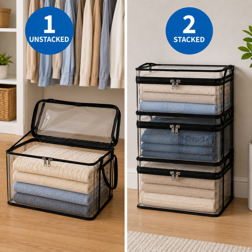 Large Clear Thick Plastic Storage Box with Hinged Lid